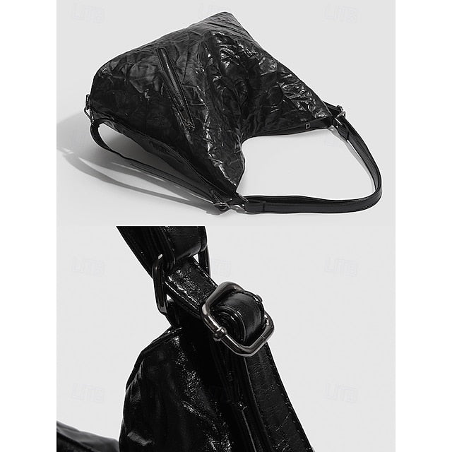 Women's Black Hobo Leather – Patent Crinkle Bag Sleek