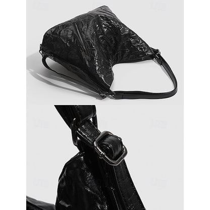 Women's Black Hobo Leather – Patent Crinkle Bag Sleek