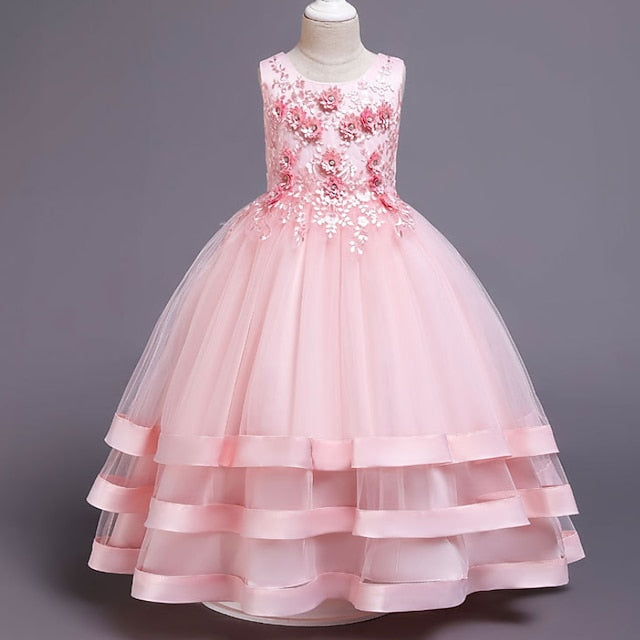 Wedding Solid Sleeveless Kids Colored Party Dress Girls'
