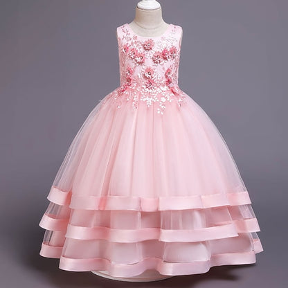 Wedding Solid Sleeveless Kids Colored Party Dress Girls'