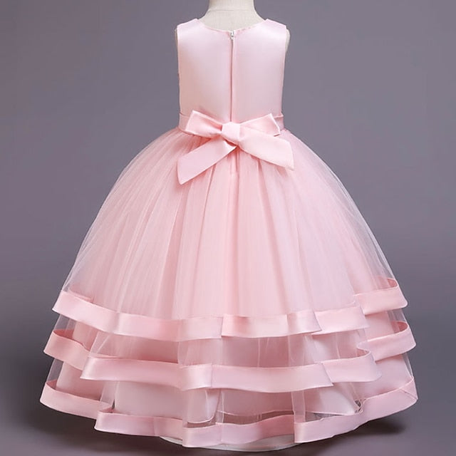 Wedding Solid Sleeveless Kids Colored Party Dress Girls'