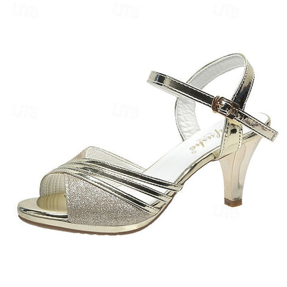 Heel with Straps Glitter - Mid Women's Sandals Silver