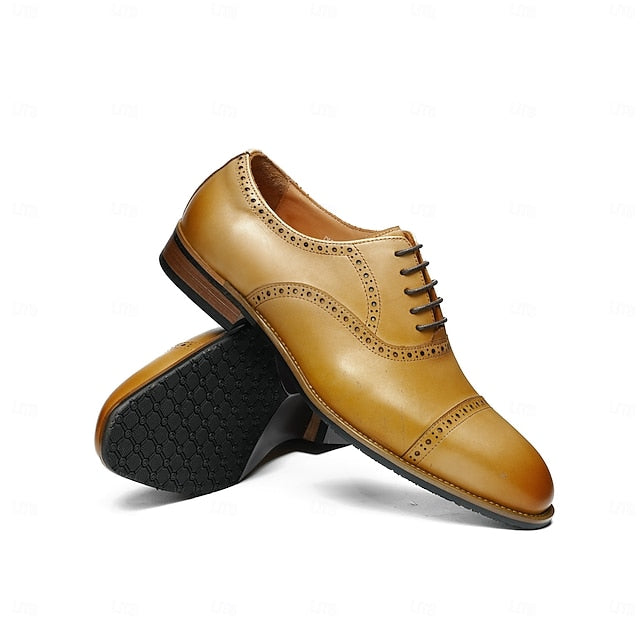 with Leather Men's Light Genuine Brown Oxford Shoes Wingtip