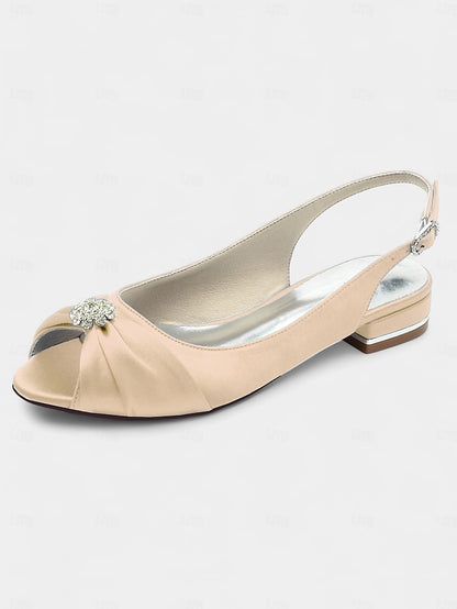 Satin Women's Wedding Crystal Heels with Slingback