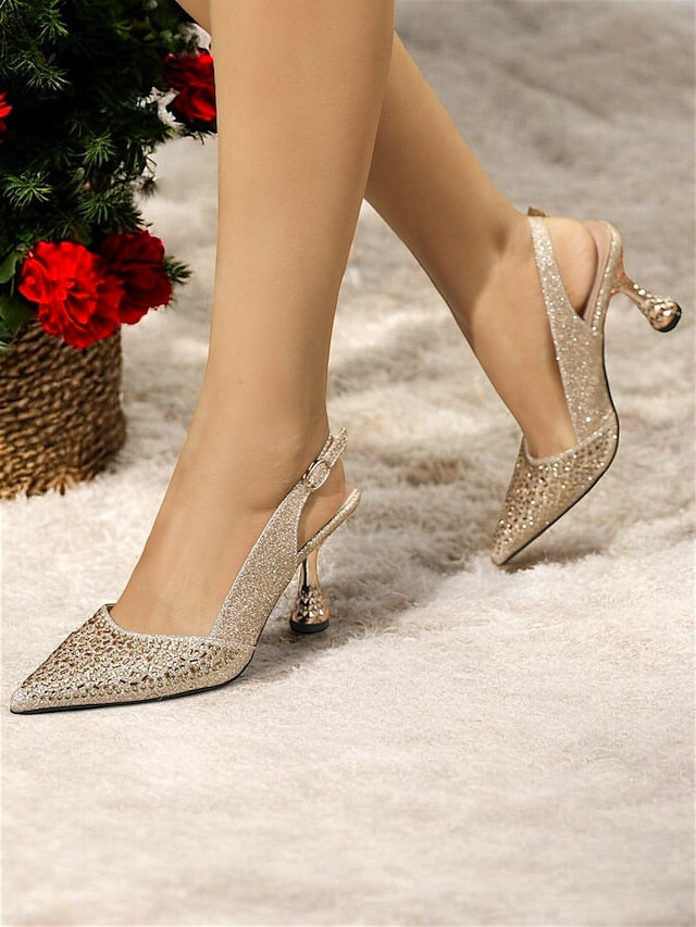 Toe Pumps – Women's Slingback Sparkling Pointed Glitter