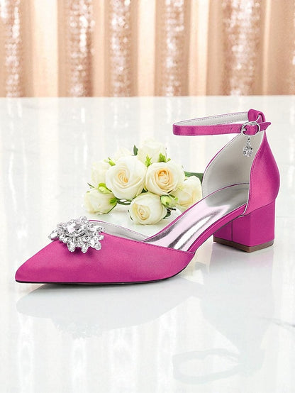 Satin Women's Shoes with Heel Burgundy Block Wedding