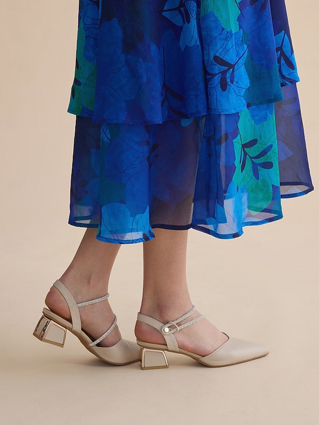 with Toe Elegant Pointed Rhinestone Heels Women's Slingback