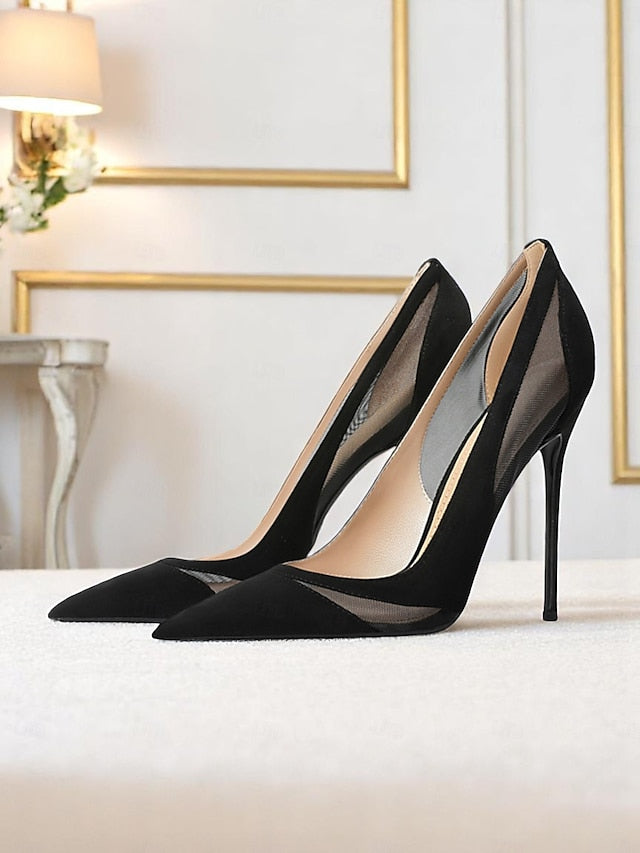 Women's Pumps Nude Suede Pointed Toe Detailing with Mesh