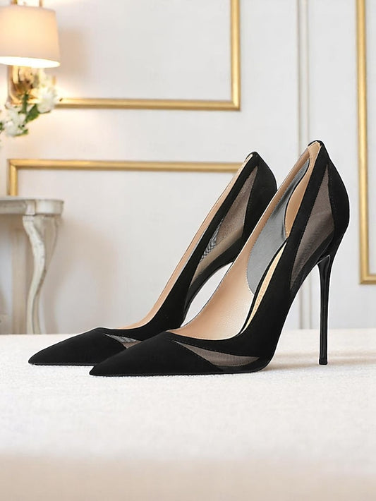 Women's Pumps Nude Suede Pointed Toe Detailing with Mesh