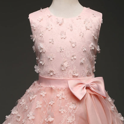 Girl Girls' Colored Kids Flower Solid Dress