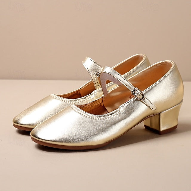 Mary Shoes Gold Women's Jane Low Dance with Heel Buckle