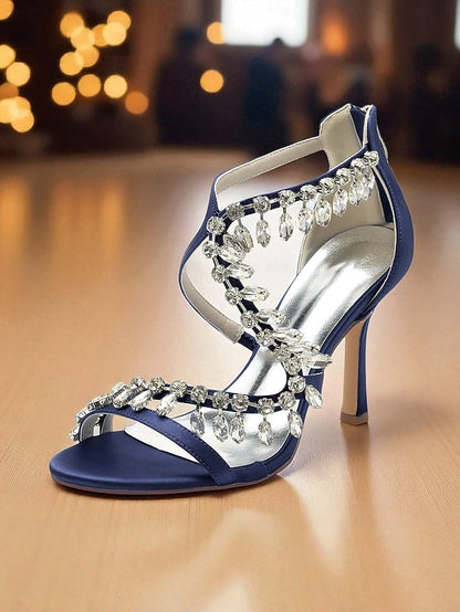 White Heel High Rhinestone with Women's Strappy Sandals