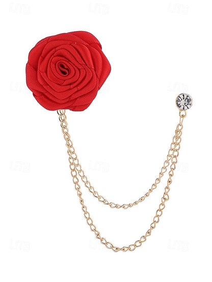Rose – Chain Men's with Lapel Elegant Gold Pin Red