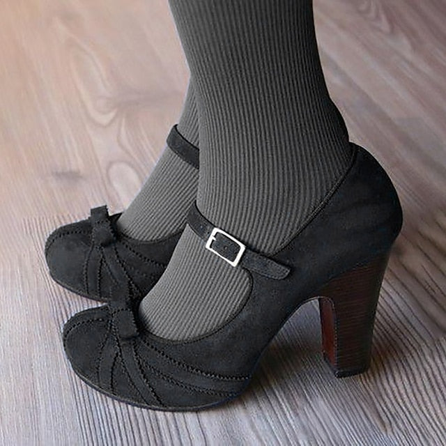 Bow and Women's Black Heels with Suede Detail Red Mary Jane