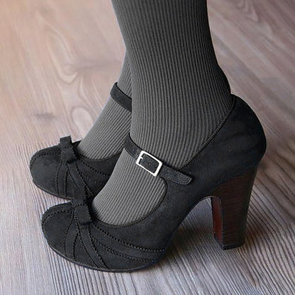 Bow and Women's Black Heels with Suede Detail Red Mary Jane
