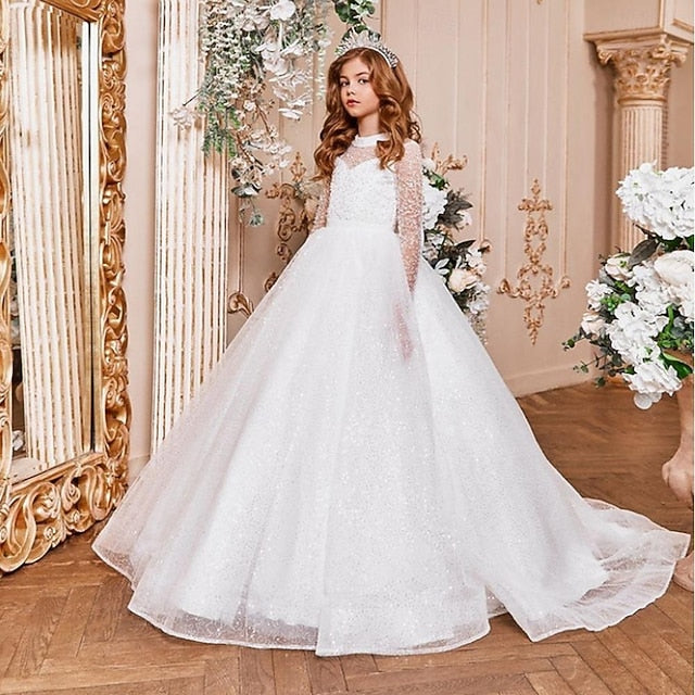 Girl Party Flower Girls' Color Long Kids Dress Solid