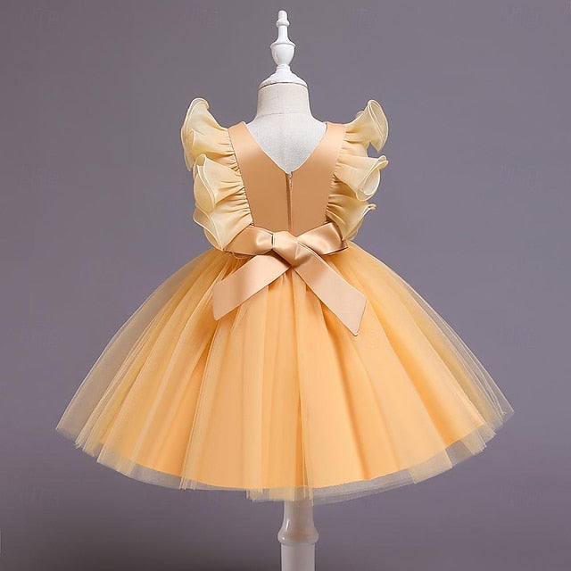 Party Color Flower Sequin Kids Solid Girls' Dress