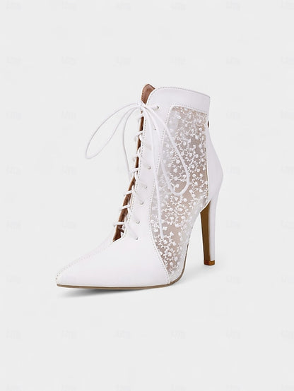 Stiletto Heels White Lace Mesh with Women's Ankle Booties