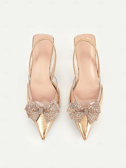 - Quilted Gold with Women's Heels Slingback Detail Bow