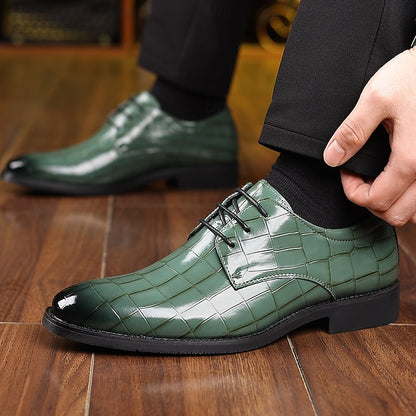 – Faux Oxford Print Green Men's Crocodile Leather Shoes
