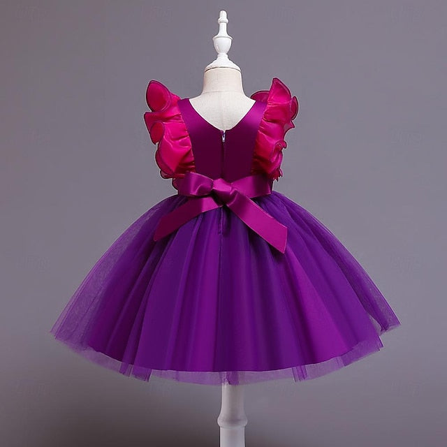 Party Color Flower Sequin Kids Solid Girls' Dress