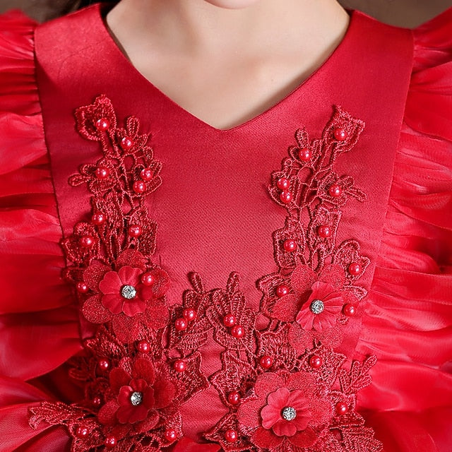 Kids Special Flower Sleeve Party Girls' Dress Wedding Long