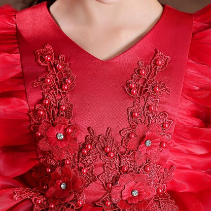 Girls' Dress Party Flower Wedding Special Sleeve Kids Long