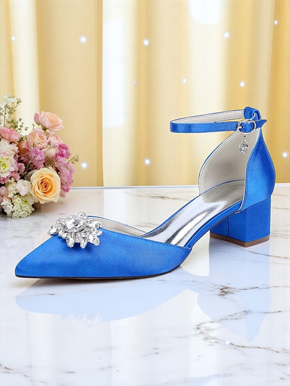 Satin Women's Shoes with Heel Burgundy Block Wedding