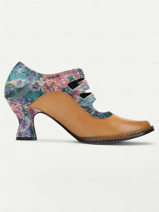 Mary Jane Women's Vintage Heels 1930s Floral Leather –