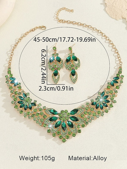 Jewelry Necklace Set Green – Crystal Statement Elegant