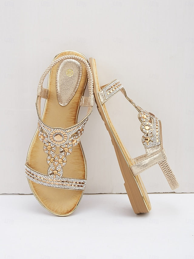 – Embellished Women's Sandals Rhinestone T-Strap Elegant