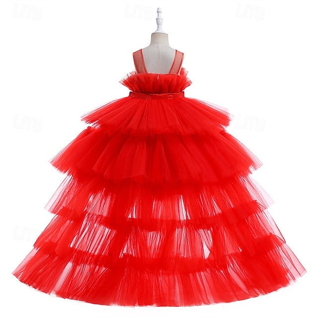 Kids Sleeveless Color Solid Party Girls' Dress Performance