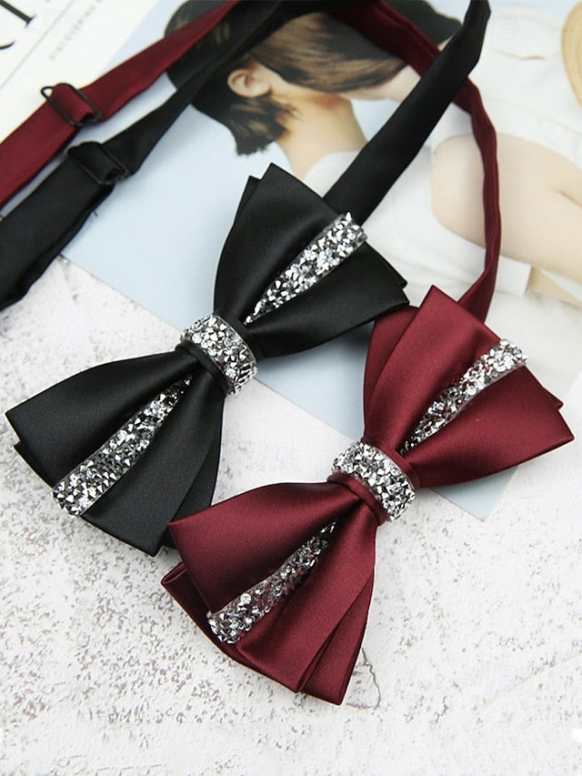 – Crystal Embellishment with Tie Elegant Satin Bow Burgundy