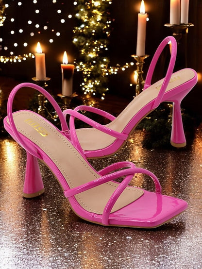 Design Strappy Sandals Square Beige Toe – Heeled with