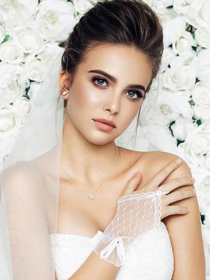 Bridal Wedding White Gloves Lace Fingerless – Elegant