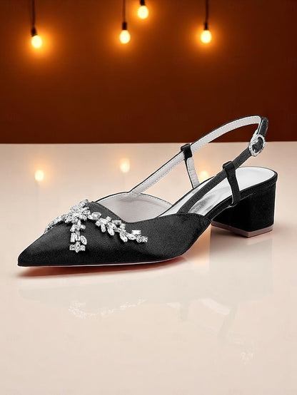 Heels Women's Black Satin Slingback
