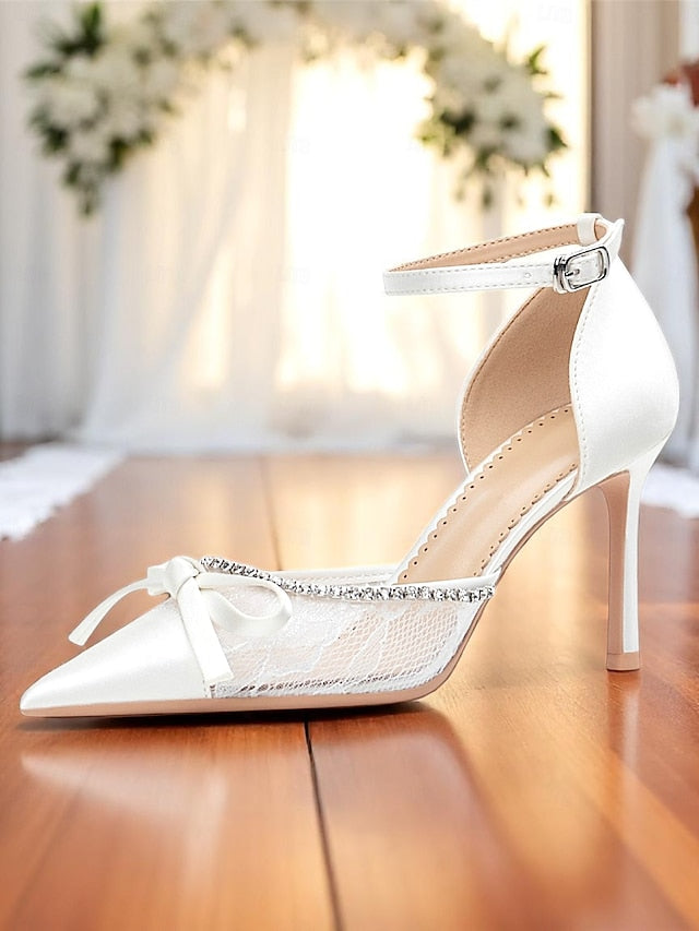 Satin White Lace High Heels Women's