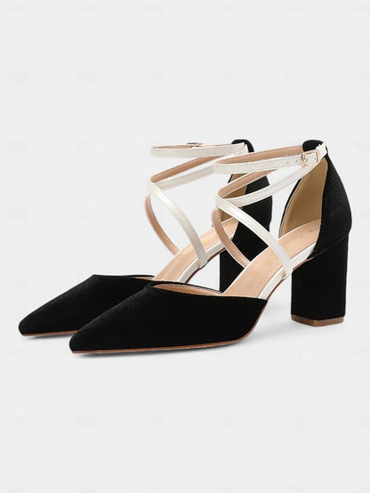 Ankle Chic - Elegant Strap Suede Heels Women's Two-Tone