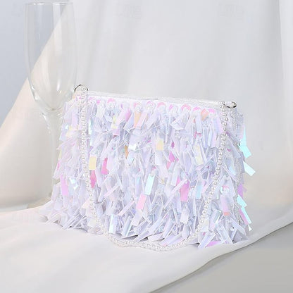 Sparkling Crystal Evening and Fringe with Black Clutch Luxurious