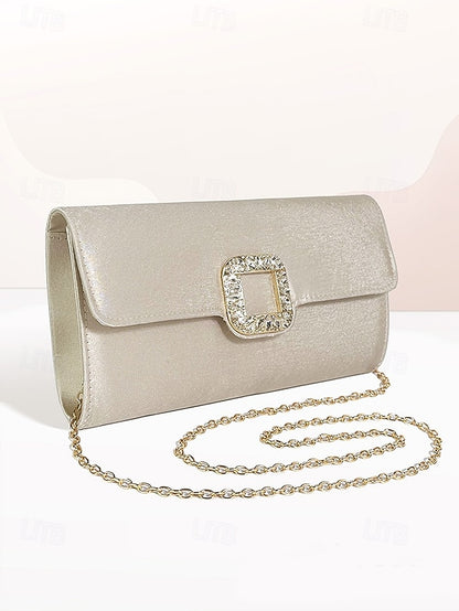 White Women's with Clutch Satin Elegant - Buckle Rhinestone