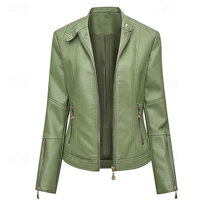 Women's Zipper Comfortable Leather Faux Jacket Pocket