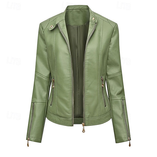 Women's Zipper Comfortable Leather Faux Jacket Pocket