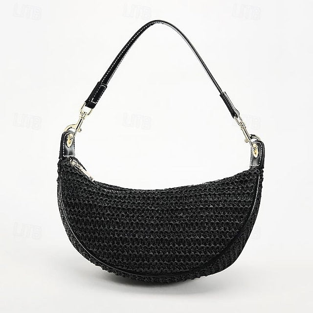 Straw Leather Women's Boho Crossbody Bag with Adjustable