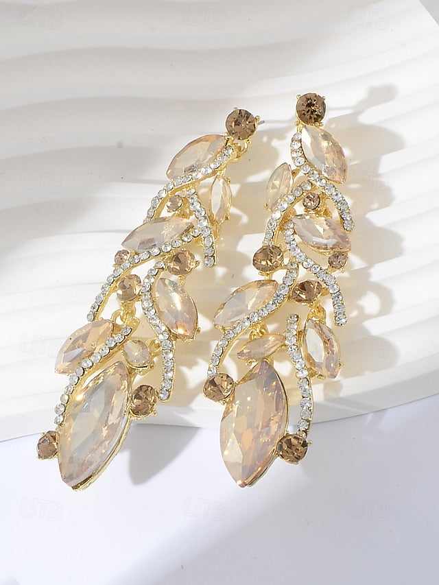 Women's Gold Earrings Crystal - Design Leaf Elegant