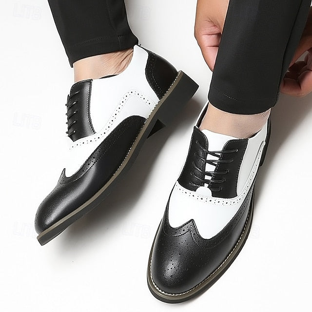 Men's in White Oxford Brogue Shoes Two-Tone Wingtip