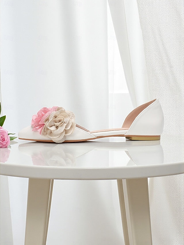 White Pink Women's with Wedding Beige and Flats Flower