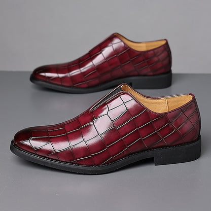Slip-On Pattern Burgundy Men's Crocodile Shoes –