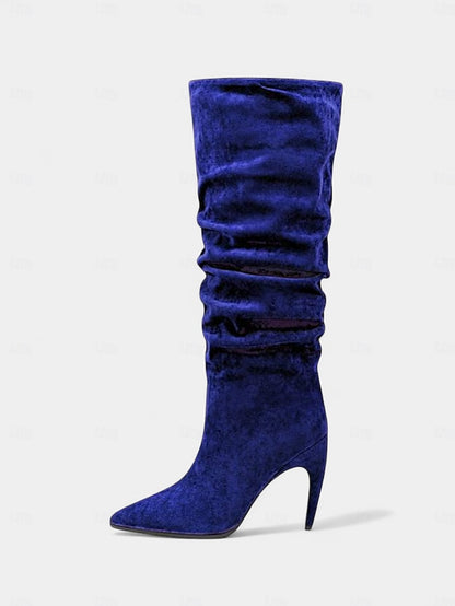 Boots Toe Velvet Pointed - Green Slouch Women's High Knee