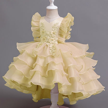 Kids Party Girls' Asymmetrical Dress Floral