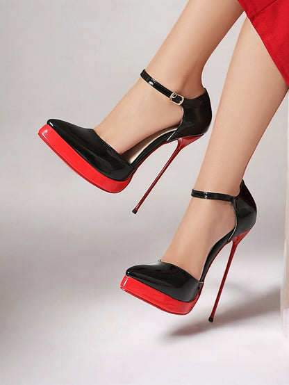 Red and Leather Women's Platform Stiletto Black Patent